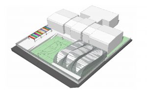 Croquis de la obra que cubrirá gran parte de la cancha escolar