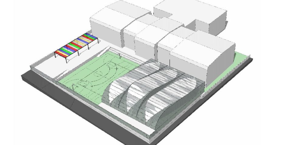 Croquis de la obra que cubrirá gran parte de la cancha escolar