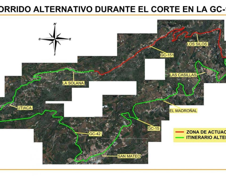Imagen de la zona que se asfaltará y de la vía alternativa planteada por el Cabildo