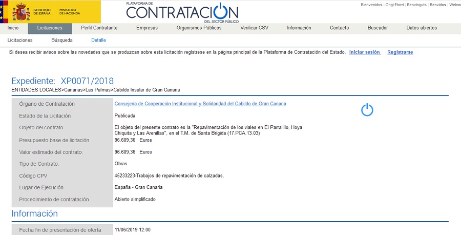 Web de la plataforma de contratación